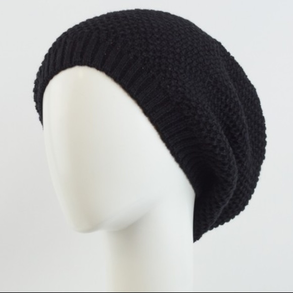 Black Waffle Knit Slouch Beanie - Picture 2 of 2